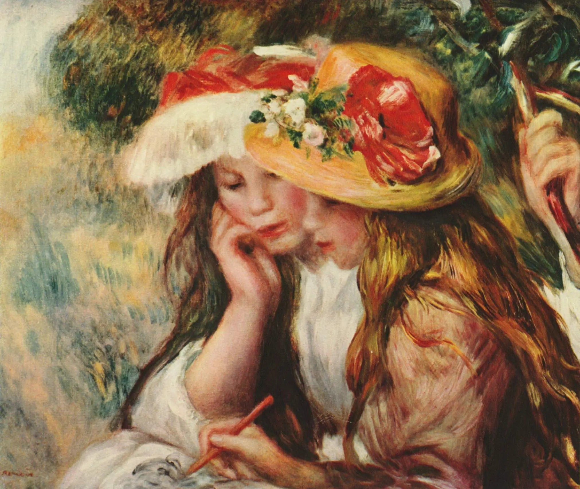 Reproduction du tableau « Jeunes filles dessinant - Pierre-Auguste Renoir » par Alpha Reproduction en peinture à l’huile