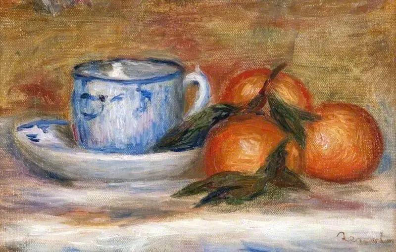 Reproduction du tableau « Tasse et mandarines - Pierre-Auguste Renoir » par Alpha Reproduction en peinture à l’huile