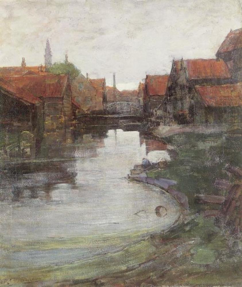 Reproduction du tableau « Lange Bleekerssloot avec la tour de l'église de l'Ouest - Piet Mondrian » par Alpha Reproduction en peinture à l’huile