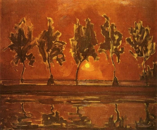 Reproduction du tableau « Arbres près du Gein au lever de la lune - Piet Mondrian » par Alpha Reproduction en peinture à l’huile