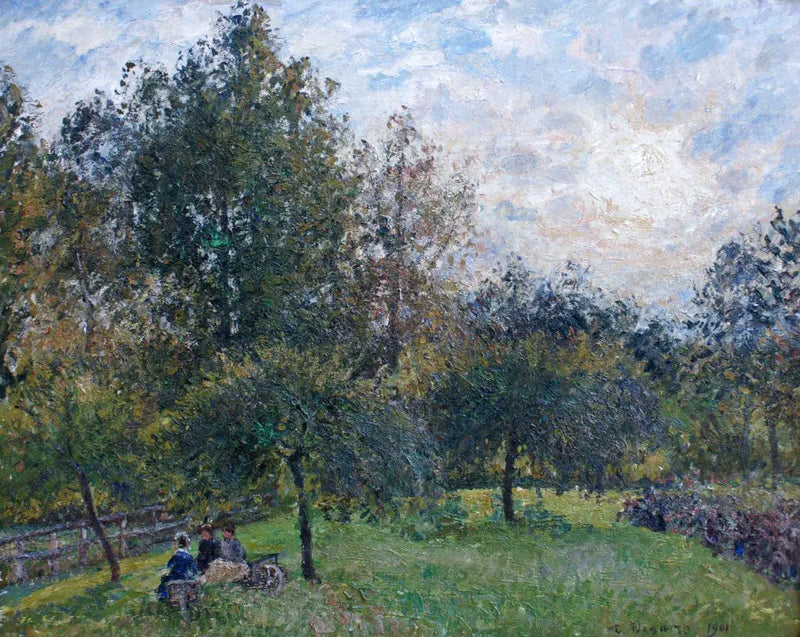 Appels en populieren bij zonsondergang, Eragny - Camille Pissarro