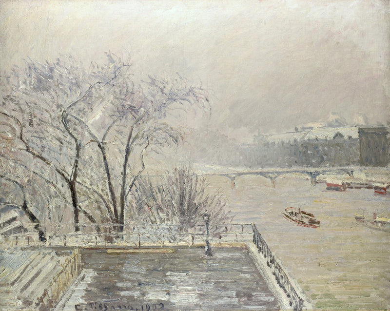 De Louvre, Ochtend, Sneeuweffect (Tweede serie) - Camille Pissarro