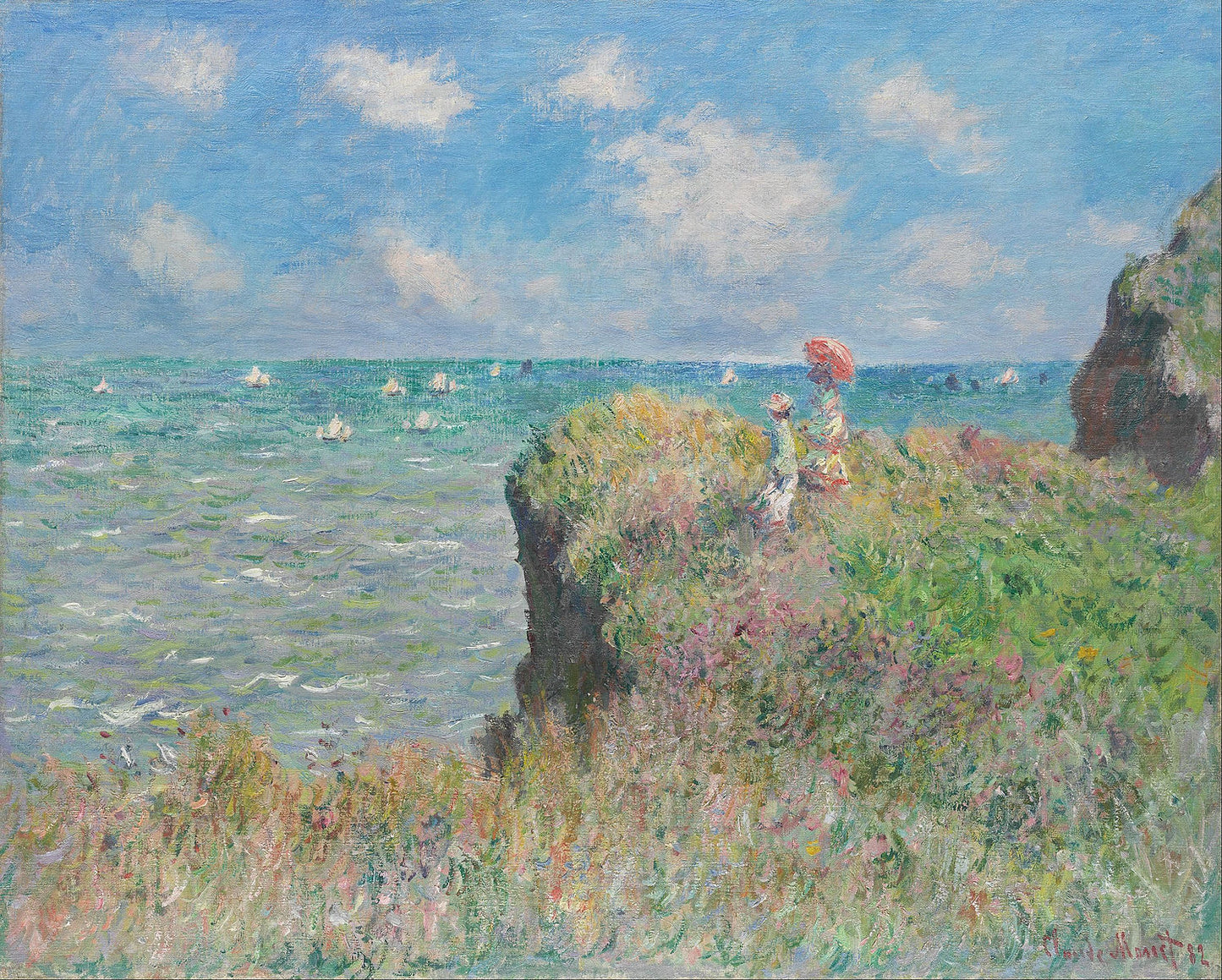 🎨 Wandeling op de Klif bij Pourville – Claude Monet, 1882
