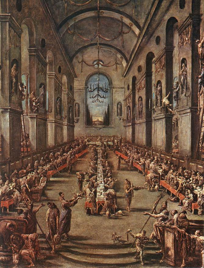 Des frères observant dans un réfectoire - Alessandro Magnasco
