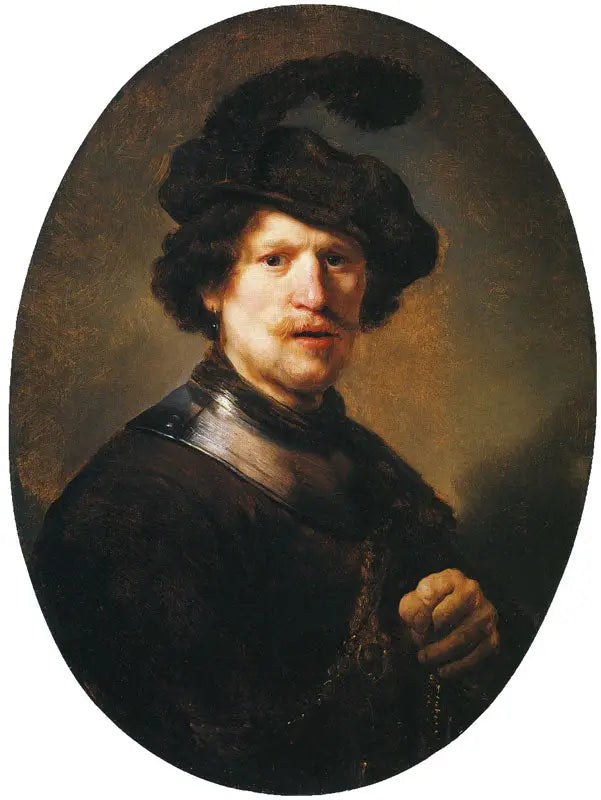 Reproduction du tableau « Homme portant un béret à plumes et un gorgerin - Rembrandt » par Alpha Reproduction en peinture à l’huile