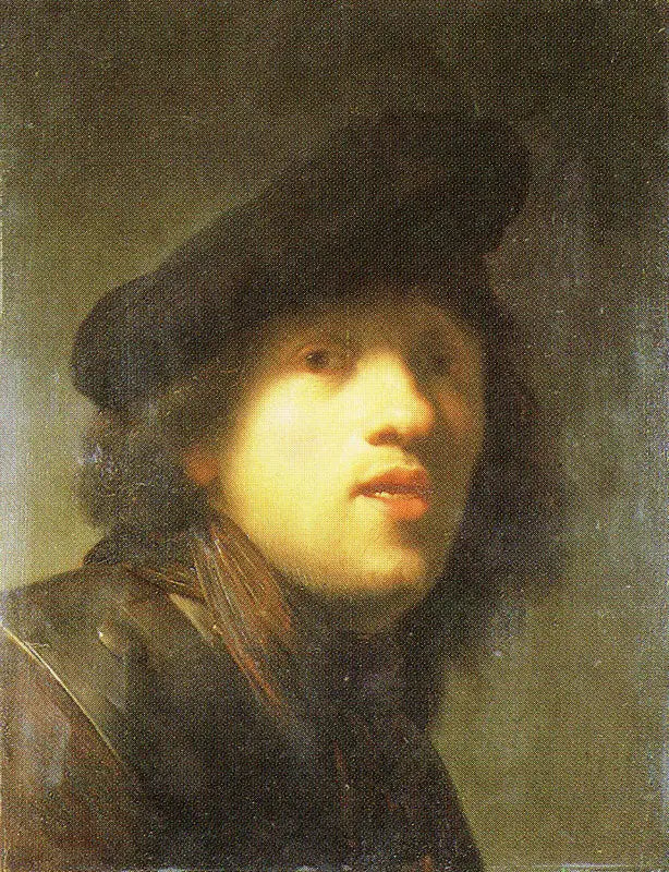 Zelfportret met een aardbei en een baret - Rembrandt
