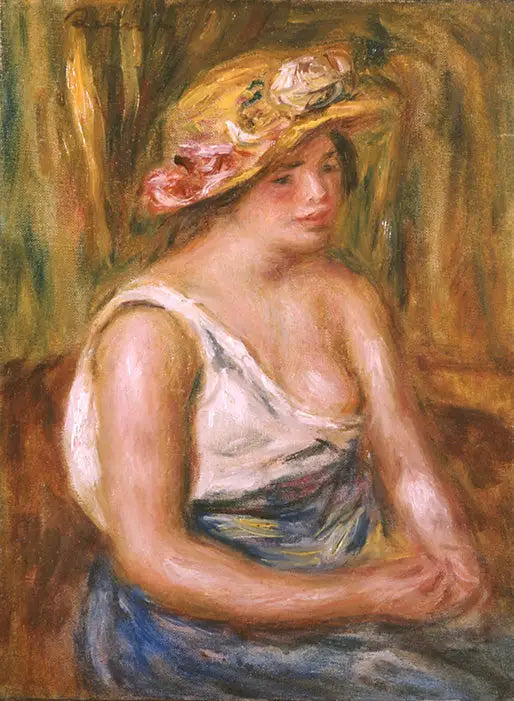 Reproduction du tableau « Femme au chapeau de paille - Pierre-Auguste Renoir » par Alpha Reproduction en peinture à l’huile
