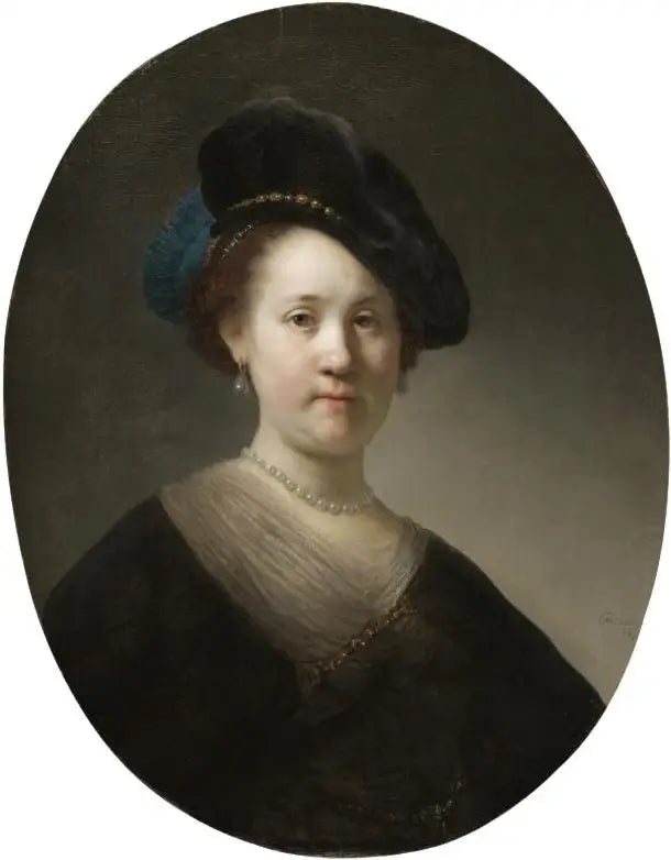 Buste van een jonge vrouw met een veren baret - Rembrandt