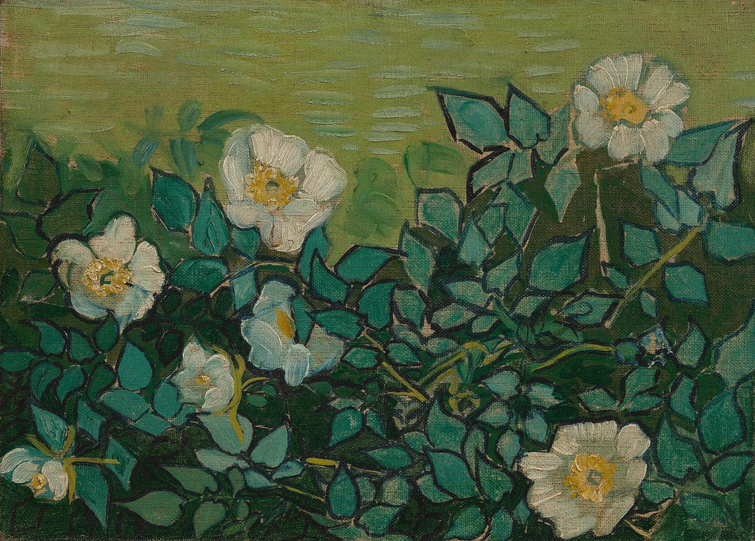 Reproduction du tableau « Roses sauvages - Vincent van Gogh » par Alpha Reproduction en peinture à l’huile