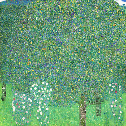 🌳🌸 Rozenstruiken onder de bomen – Gustav Klimt (1905)