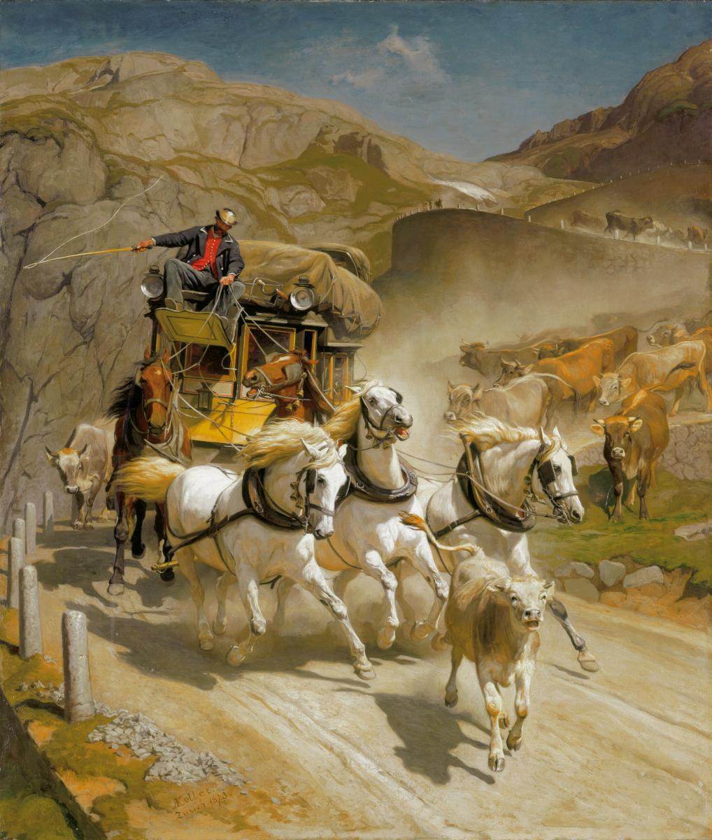 La Malle-poste du Gothard, Rudolf Koller, 1873, Huile sur toile