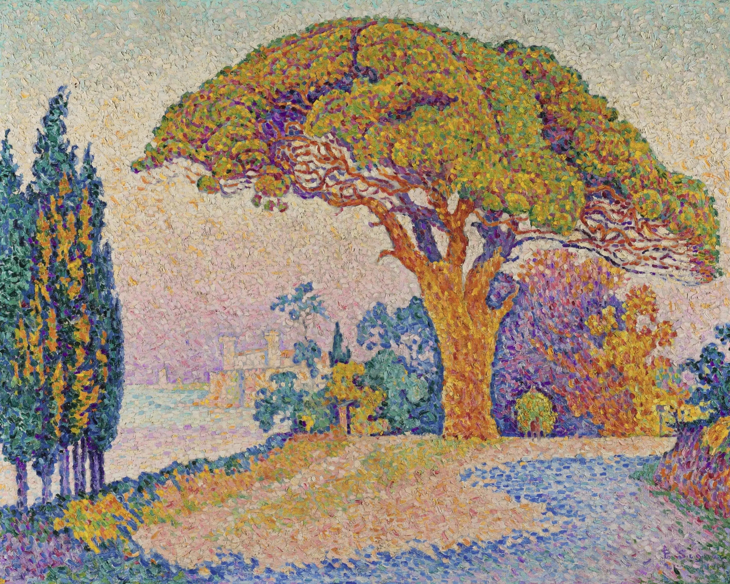 Reproduction du tableau « Le Pin de Bertaud - Paul Signac » par Alpha Reproduction en peinture à l’huile