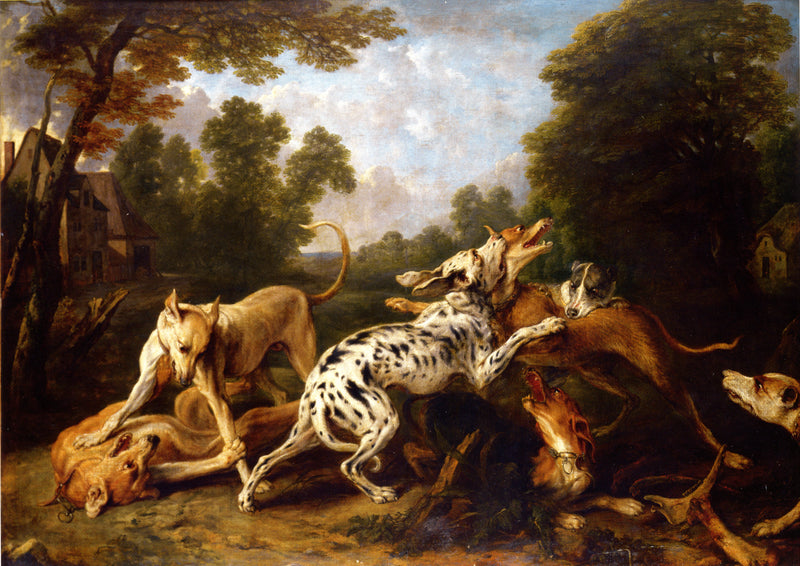 Des chiens se battent dans une clairière boisée - Frans Snyders