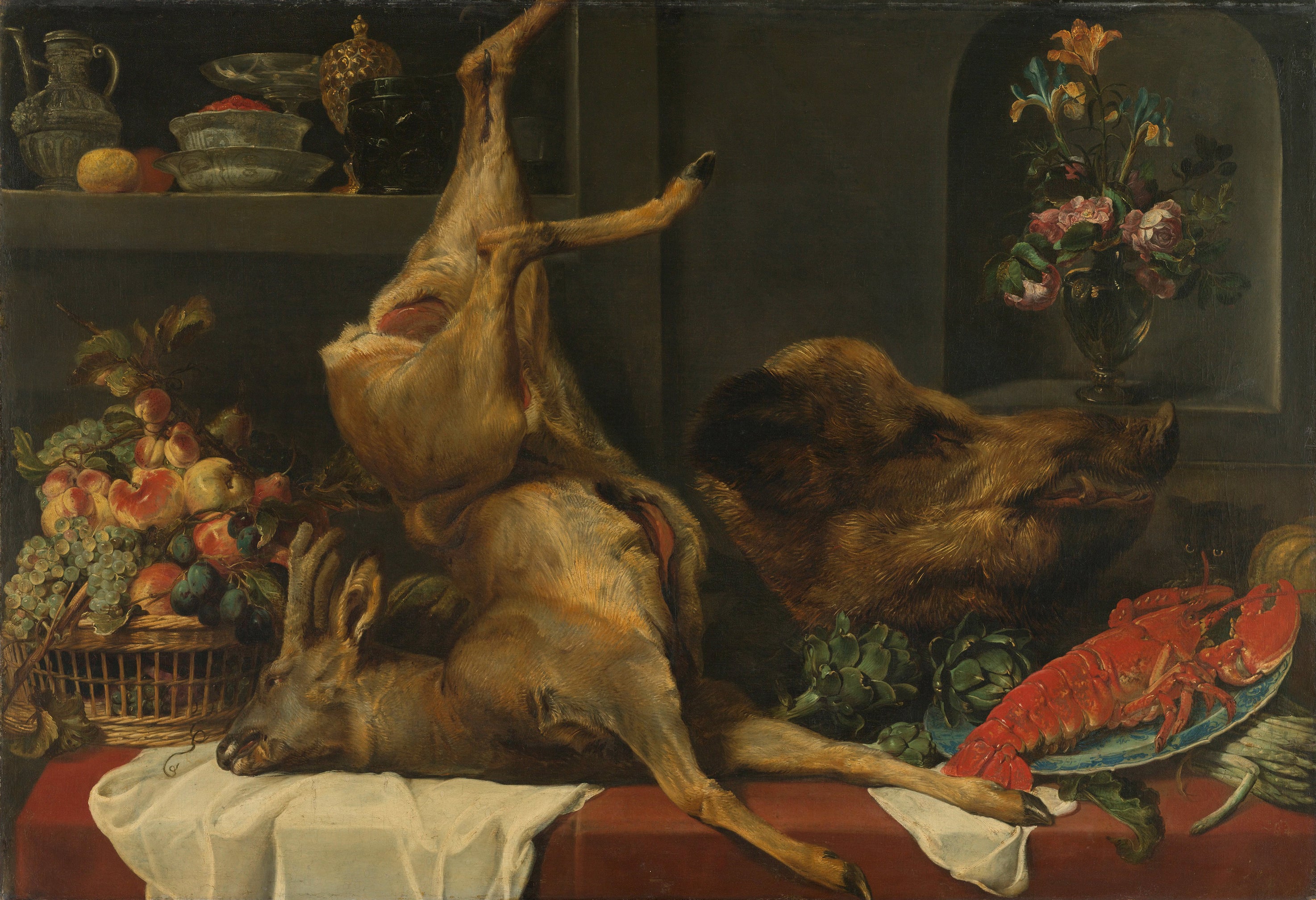 Nature morte avec un cerf, une tête de sanglier, des fruits et des fleurs - Frans Snyders