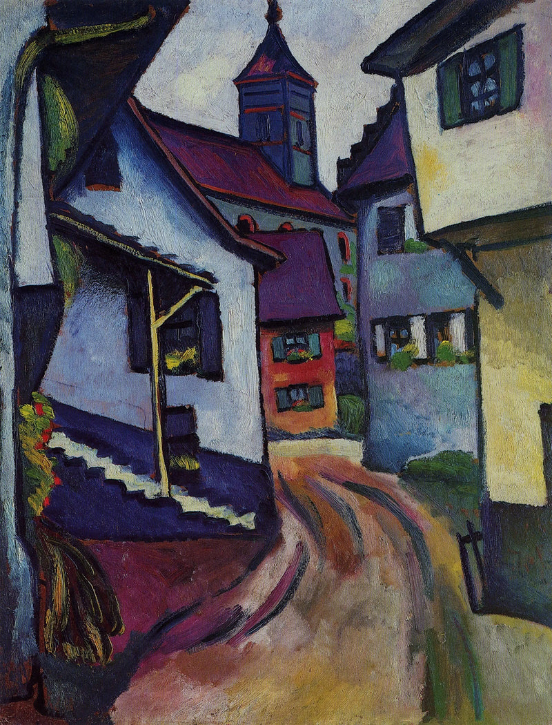 Straat met kerk in Kandern - August Macke