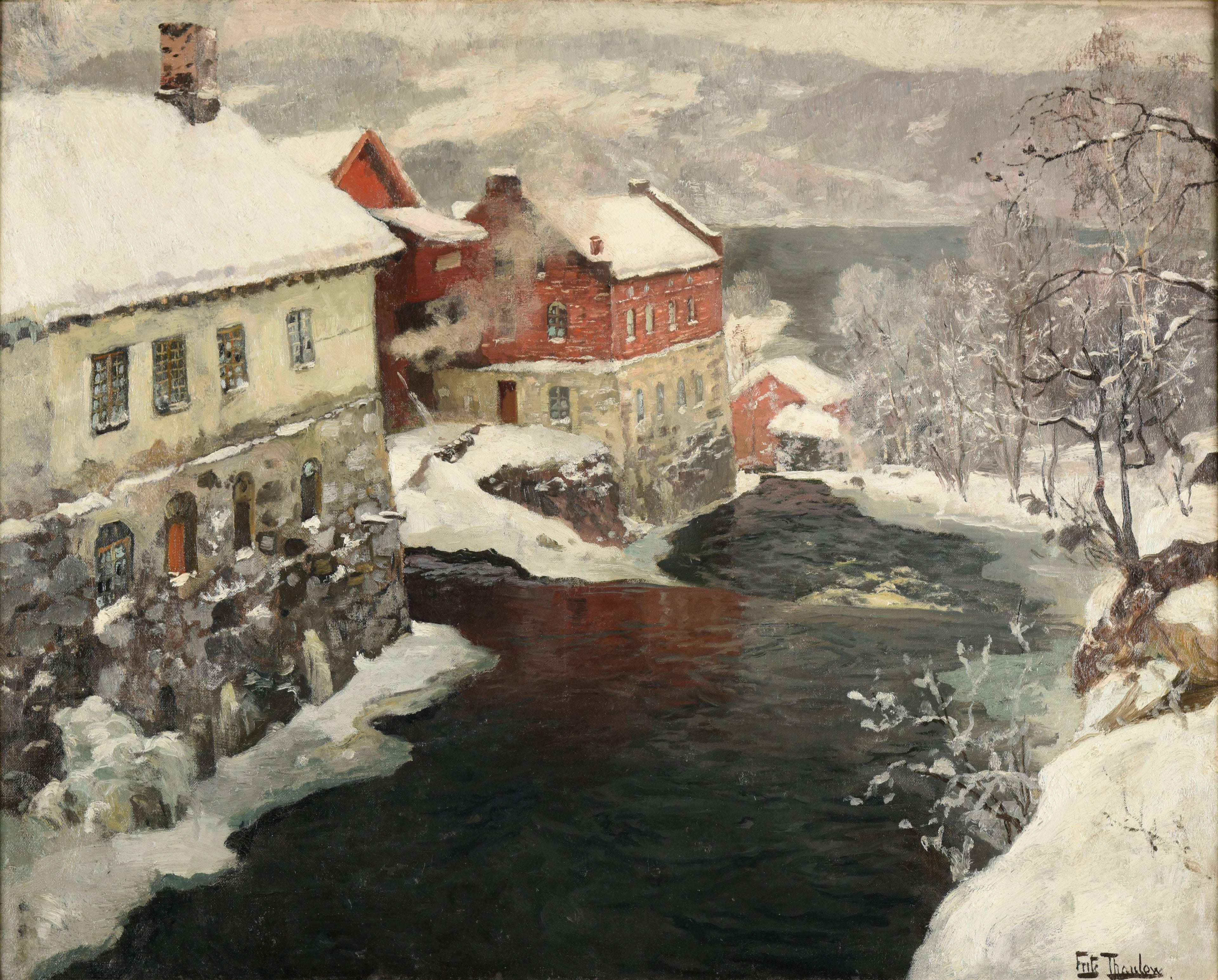 Fabriques en Norvège, les deux moulins sur la rivière Mesma - Frits Thaulow