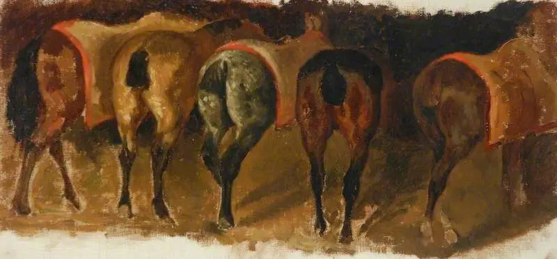 Staande paarden in een stal - Théodore Géricault