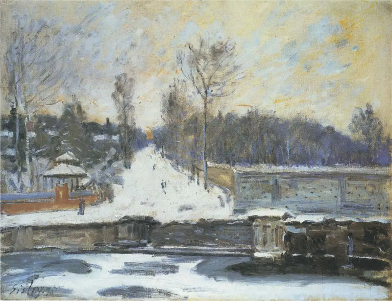 De Drinkplaats van Marly, in de winter - Alfred Sisley