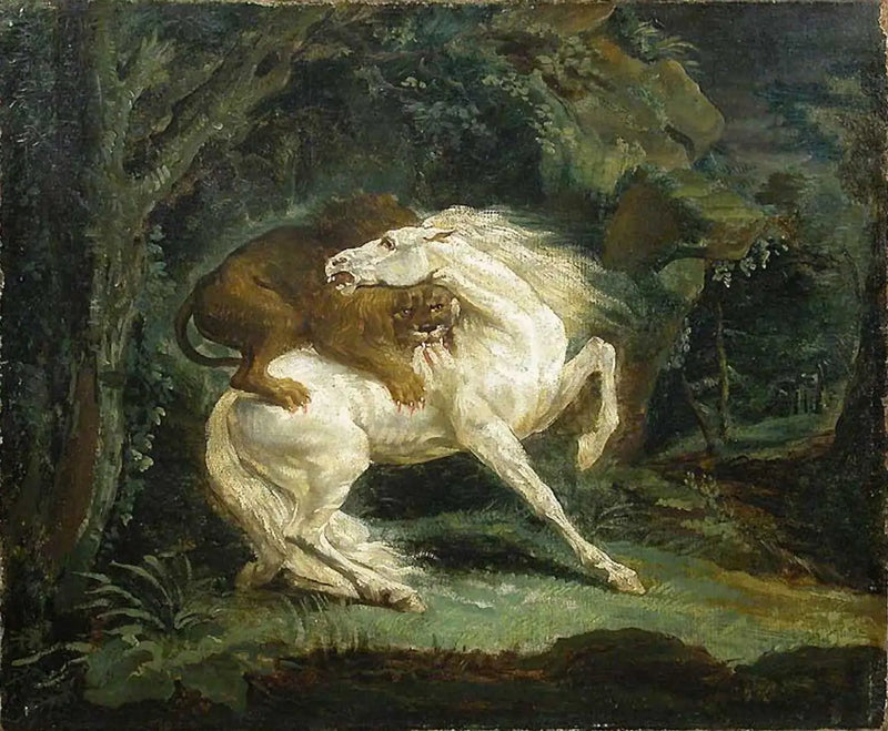 Paard aangevallen door een leeuw - Théodore Géricault