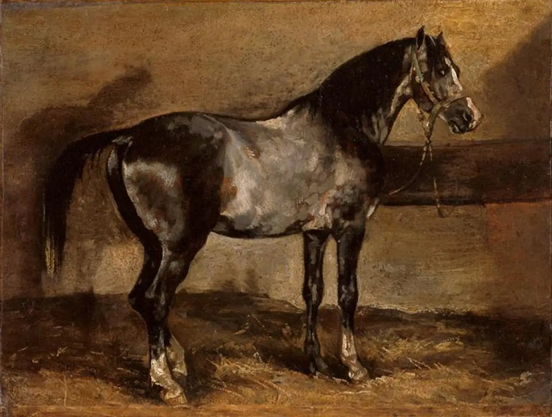 Grijze paard bij de voederbak - Théodore Géricault