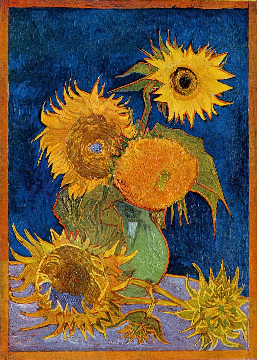 🌻 Zonnebloemen (koningsblauwe achtergrond) – Vincent van Gogh (1888)