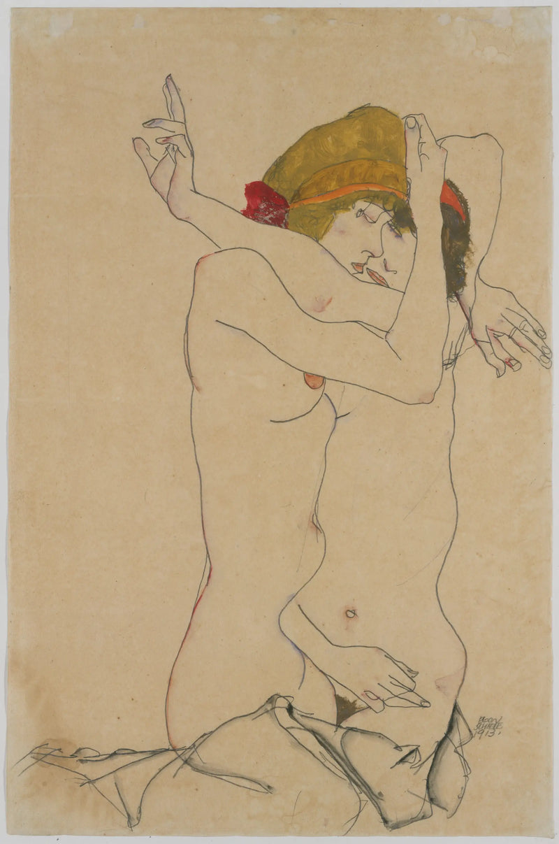 Twee vrouwen die elkaar kussen - Egon Schiele