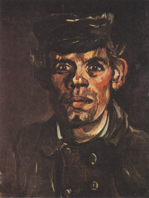 Kop van een jonge boer met een pet met klep - Vincent van Gogh
