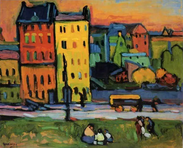 Reproduction du tableau « maisons à Munich - Vassily Kandinsky » par Alpha Reproduction en peinture à l’huile