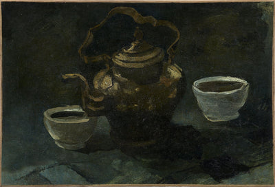 Stilleven, koperen koffiepot en twee witte kommen - Vincent van Gogh