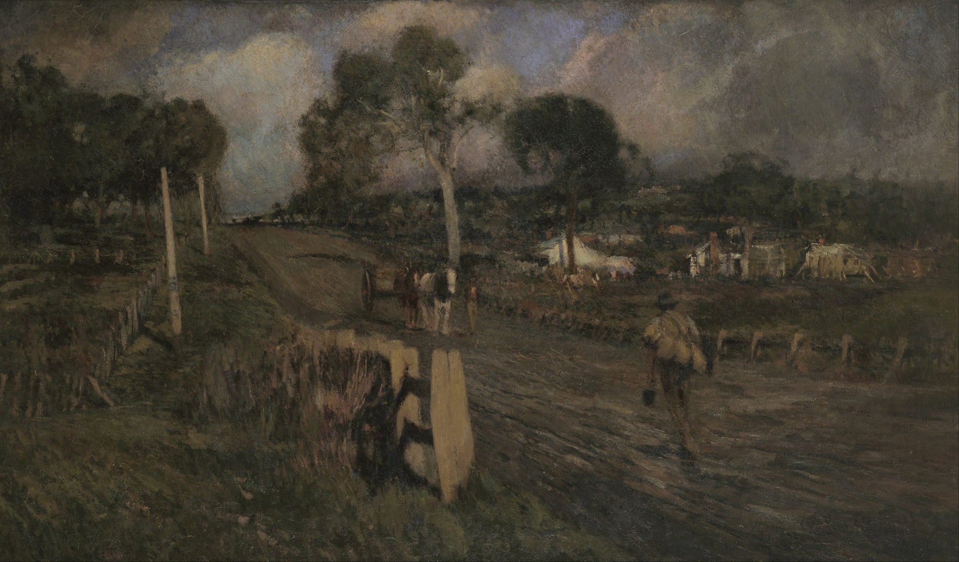 Walter Withers, Nearing the township, 1897, huile sur toile sur panneau de fibres, National Gallery of Victoria