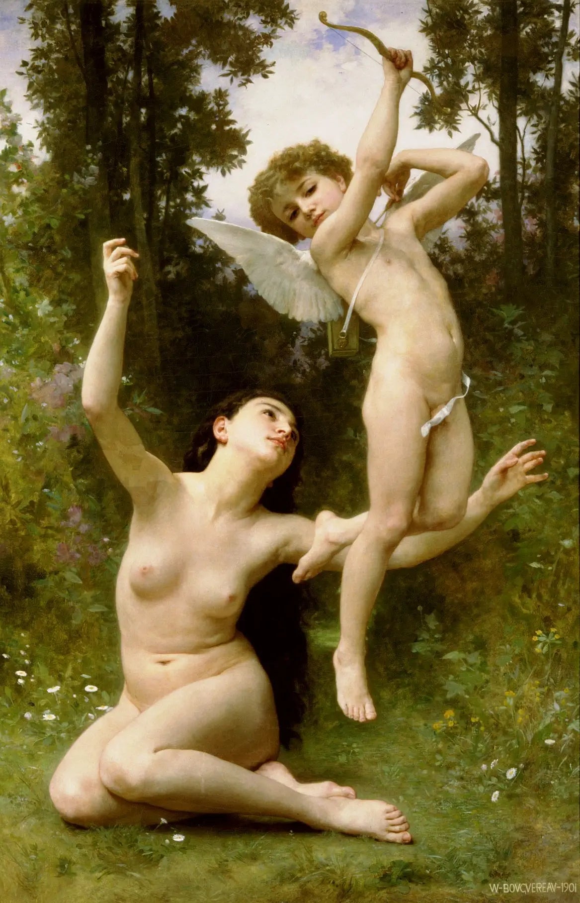 Reproduction du tableau « L'Amour s'envole - Bouguereau » par Alpha Reproduction en peinture à l’huile