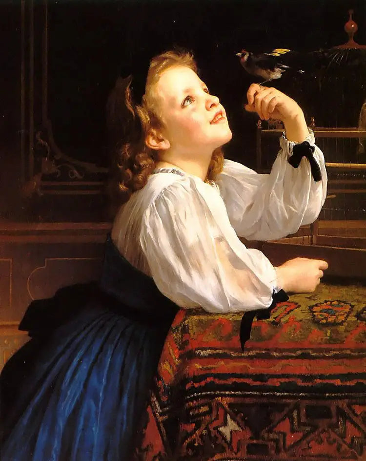 Reproduction du tableau « L'Oiseau chéri - Bouguereau » par Alpha Reproduction en peinture à l’huile