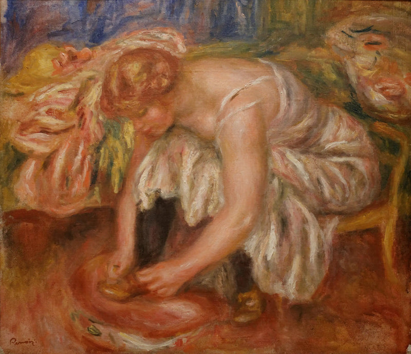 Vrouw die haar schoenen strikt - Pierre-Auguste Renoir