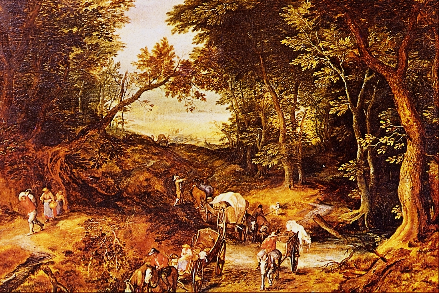 Paysage boisé avec des voyageurs traversant une rivière - Jan Brueghel l'Ancien