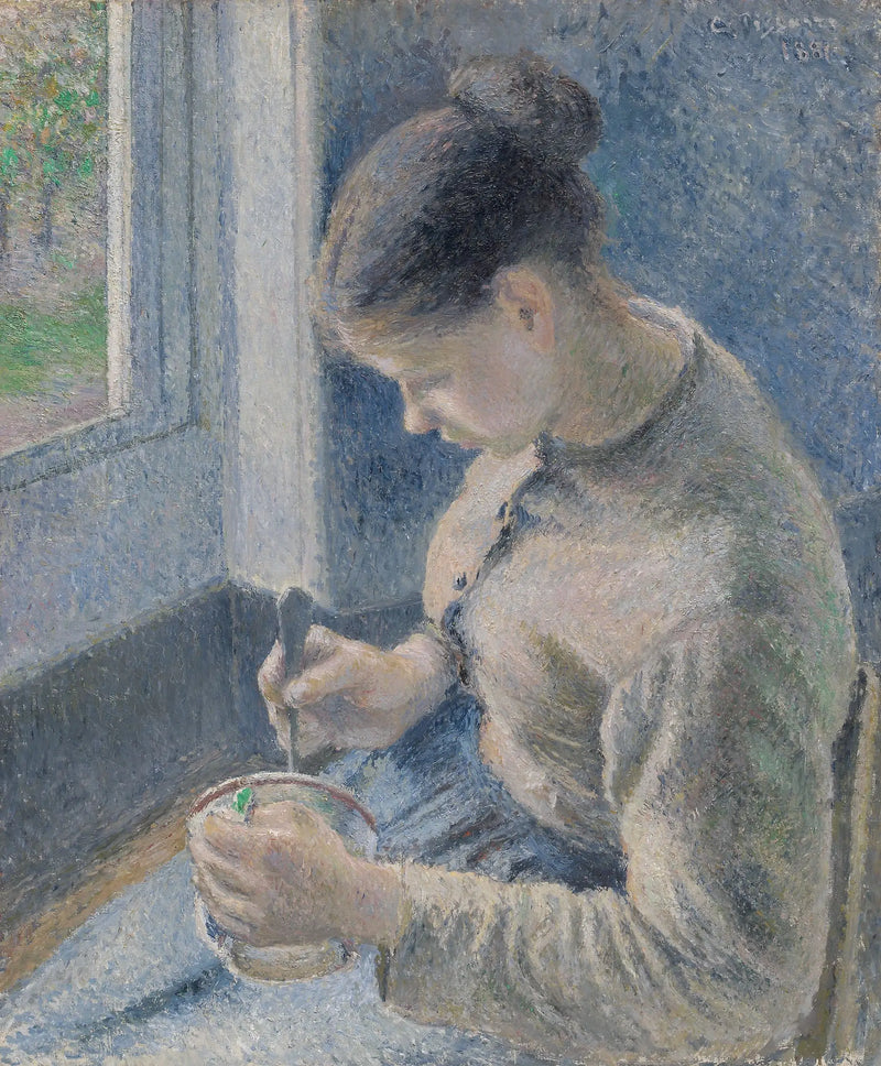 Jonge boerin die haar koffie drinkt - Camille Pissarro