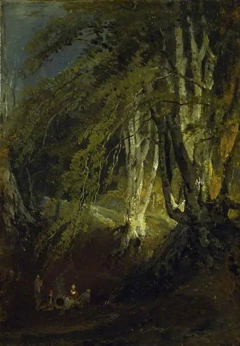 Een Beukenhout met Zigeuners rond een Kampvuur - J. M. W. Turner