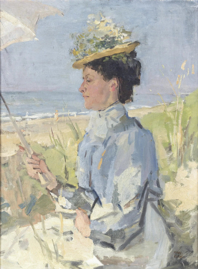 Aan het strand - Portret van Martha Salomon - Isaac Israëls
