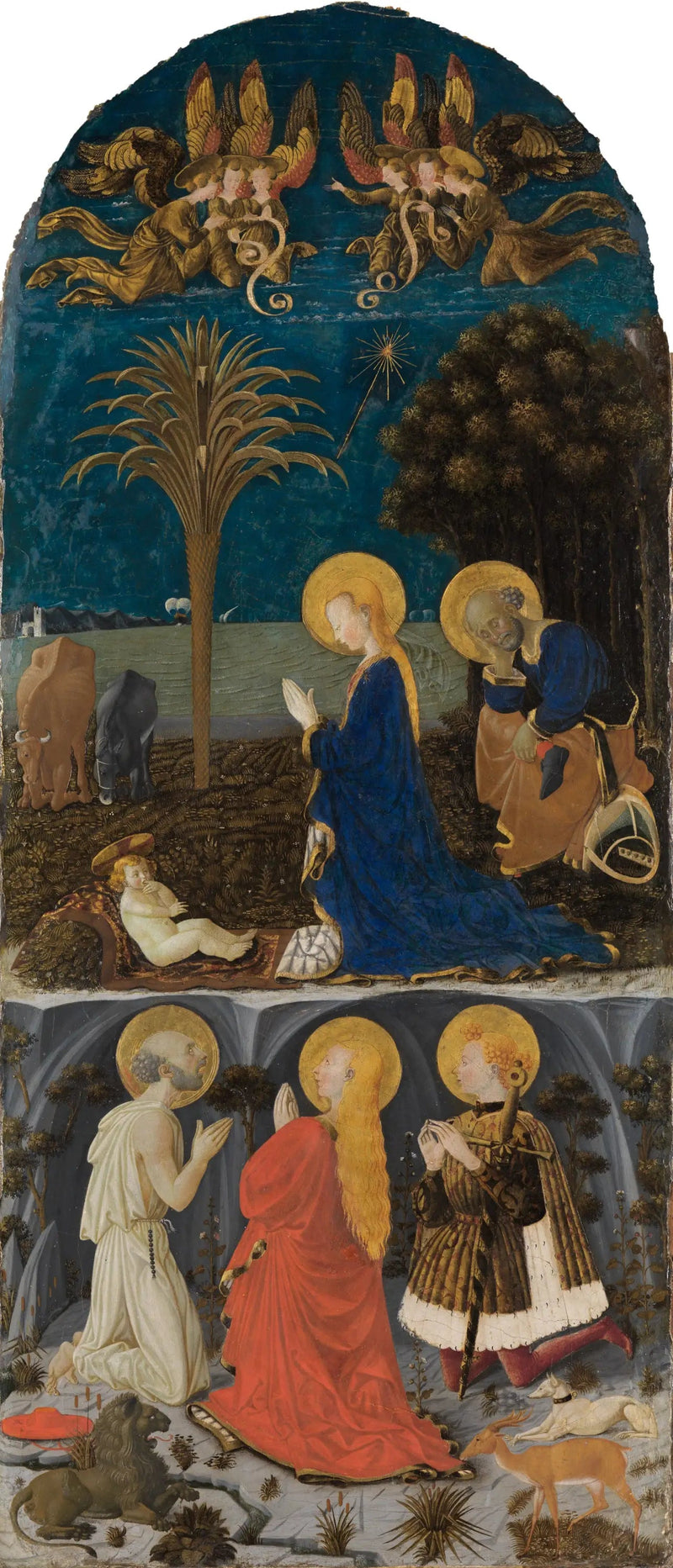 Aanbidding van het Kind met de heiligen Hiëronymus, Maria Magdalena, Eustatius en Julianus - Paolo Uccello