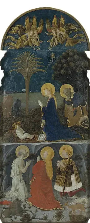 Aanbidding van het Kind Jezus met Sint Jerome, Sint Maria Magdalena en Sint Eustatius - Paolo Uccello