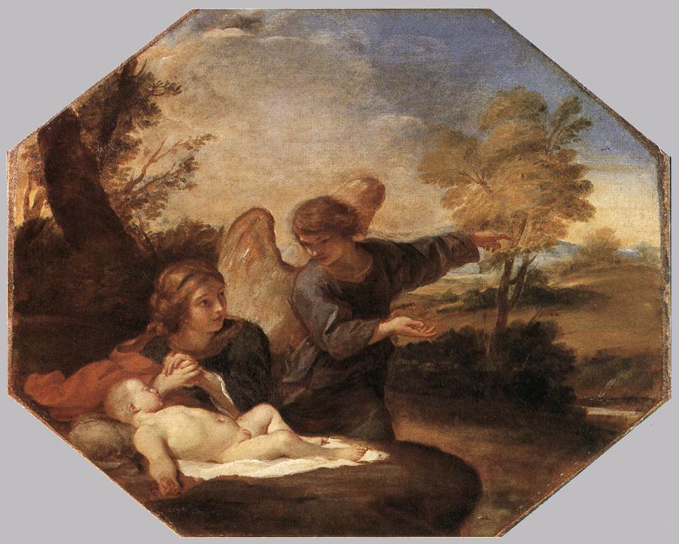 Agar en Ismaël in de woestijn - Andrea Sacchi