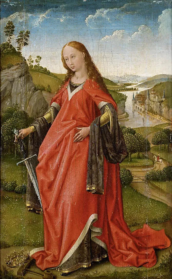 Rechterzijde van een diptyque: Sint Catharina - Rogier van der Weyden