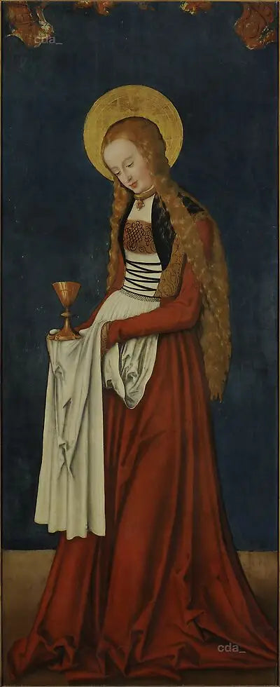 Vleugels van het retabel van het westelijke koor van de kathedraal van Naumburg [rechter vleugel]: Sint Barbara [buitenkant] - Lucas Cranach de Oudere