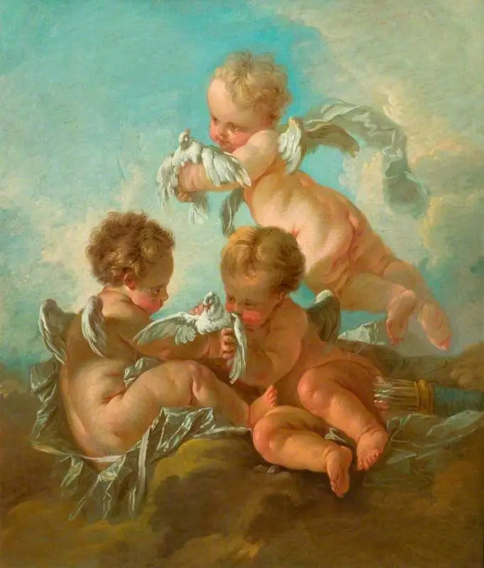 Lucht: Drie putti met vogels - François Boucher