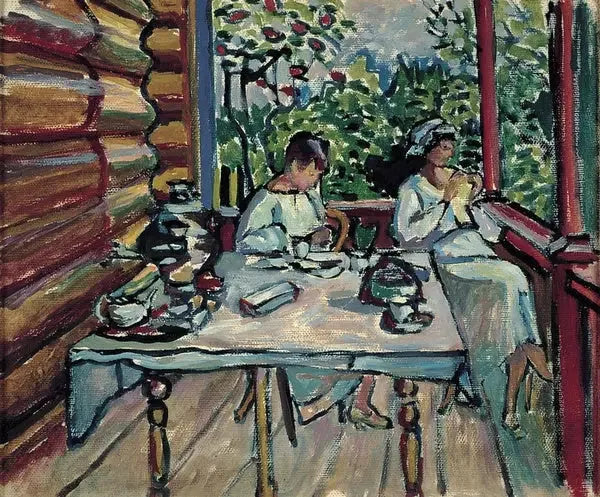 Akhtyrka, Nina en Tatiana in de veranda - Vassily Kandinsky