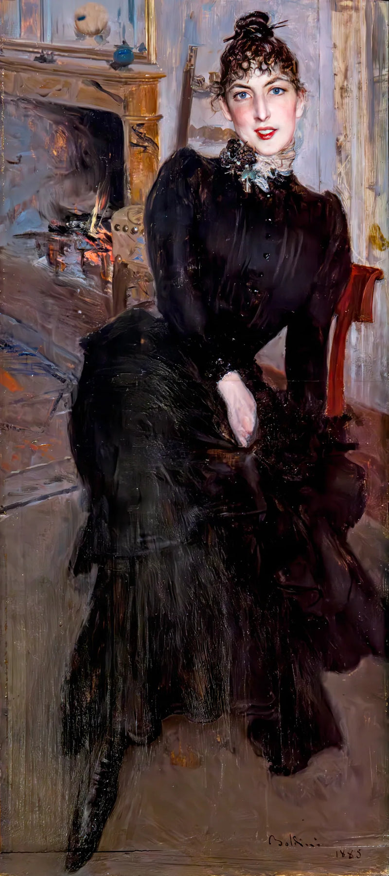 Alaide Banti bij het haardvuur - Giovanni Boldini
