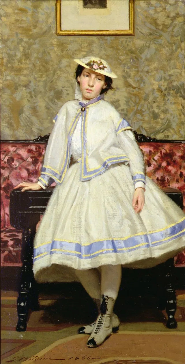 Alaide Banti in een witte jurk - Giovanni Boldini