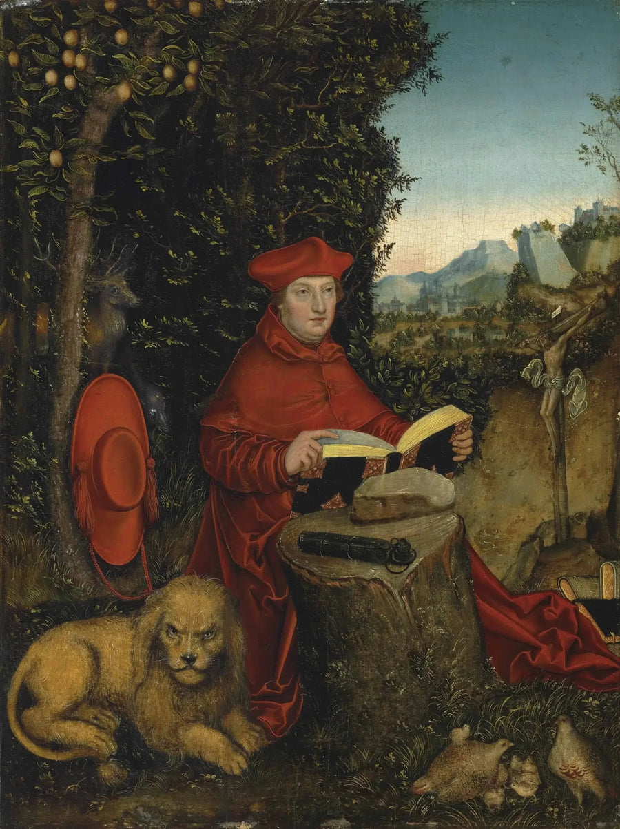 Albrecht van Brandenburg en Sint-Jerome in een landschap - Lucas Cranach de Oudere