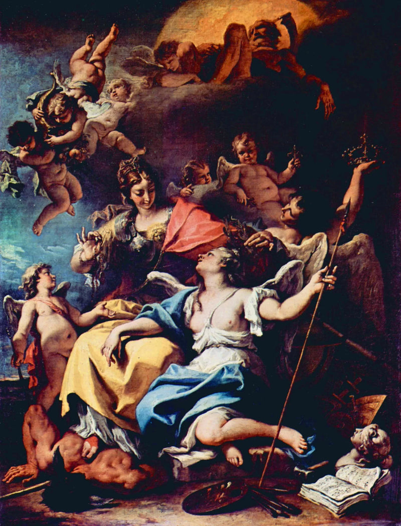 Allergorie van Frankrijk onder de figuur van Minerva die de Onwetendheid onder de voet loopt en de Deugd bekroont - Sebastiano Ricci