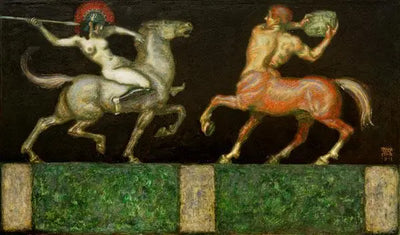Reproduction du tableau « Amazone et Centaure - Franz von stuck » par Alpha Reproduction en peinture à l’huile