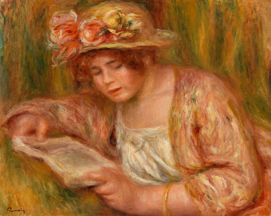 Andrée in een Hoed, Lezend (Andrée in hoed, lezend) - Pierre-Auguste Renoir
